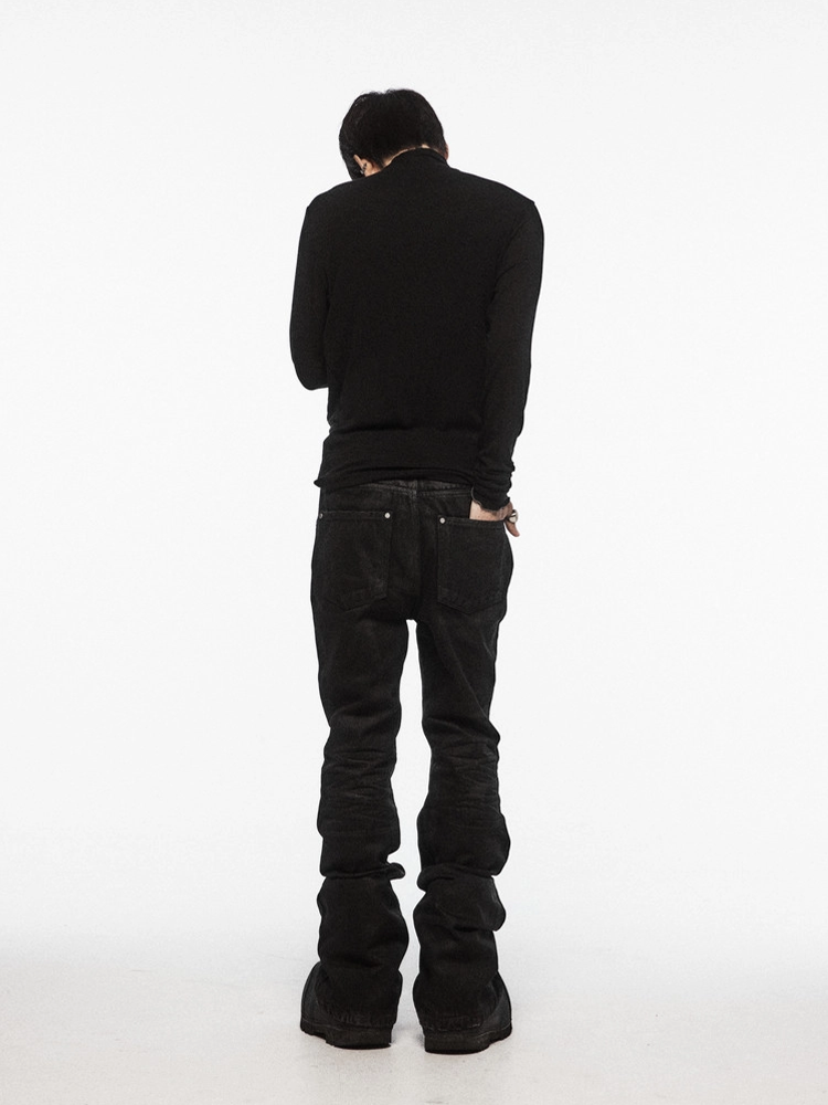 WAXED FLARE DENIM PANTS (BLACK)