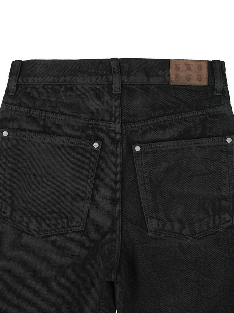 WAXED FLARE DENIM PANTS (BLACK)
