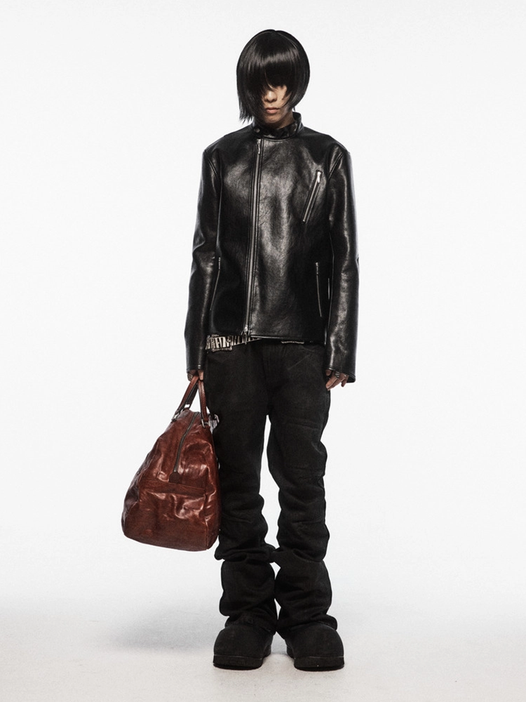WAXED FLARE DENIM PANTS (BLACK)