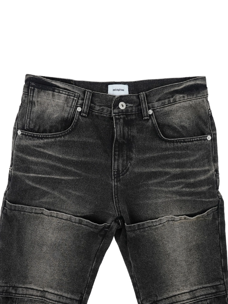 BUTTON BIKER DENIM PANTS (WASHED BLACK)