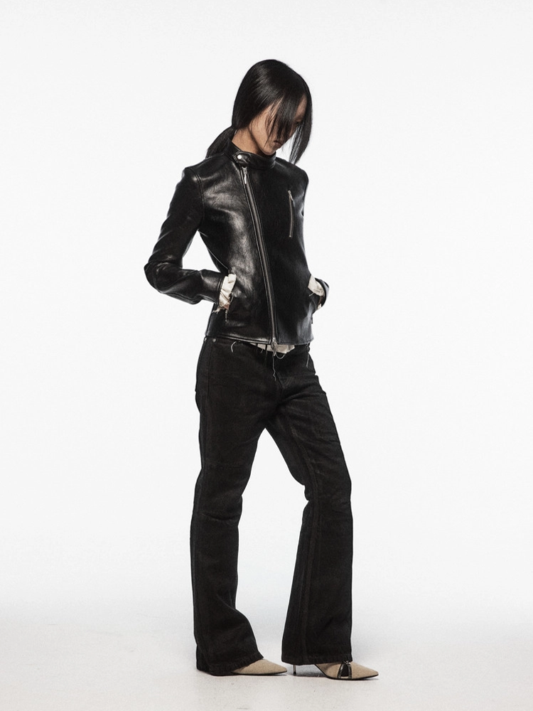 WAXED FLARE DENIM PANTS (BLACK)