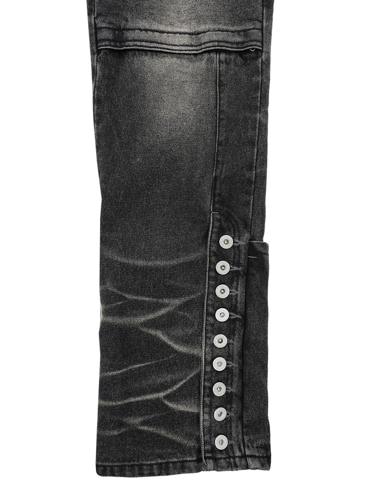 BUTTON BIKER DENIM PANTS (WASHED BLACK)