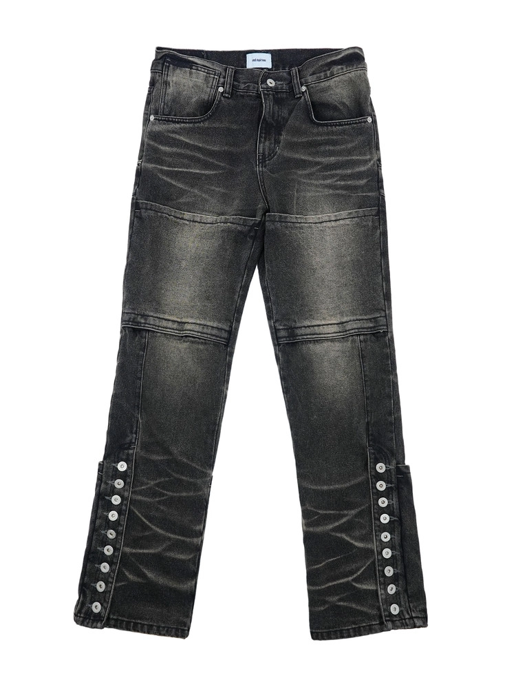 BUTTON BIKER DENIM PANTS (WASHED BLACK)