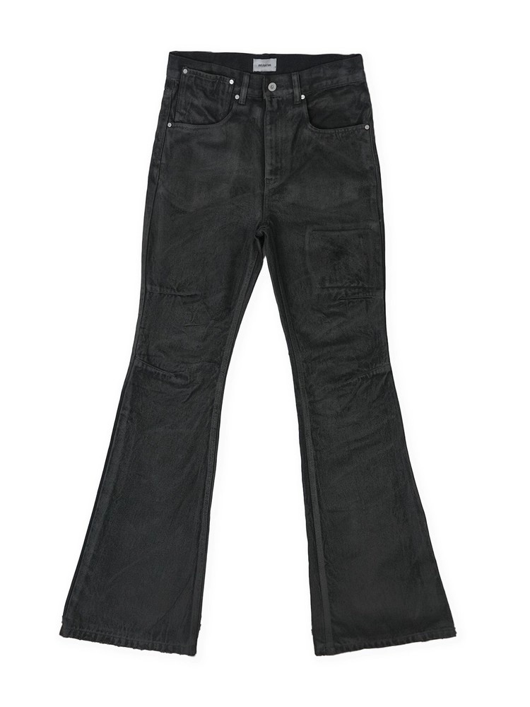 WAXED FLARE DENIM PANTS (BLACK)