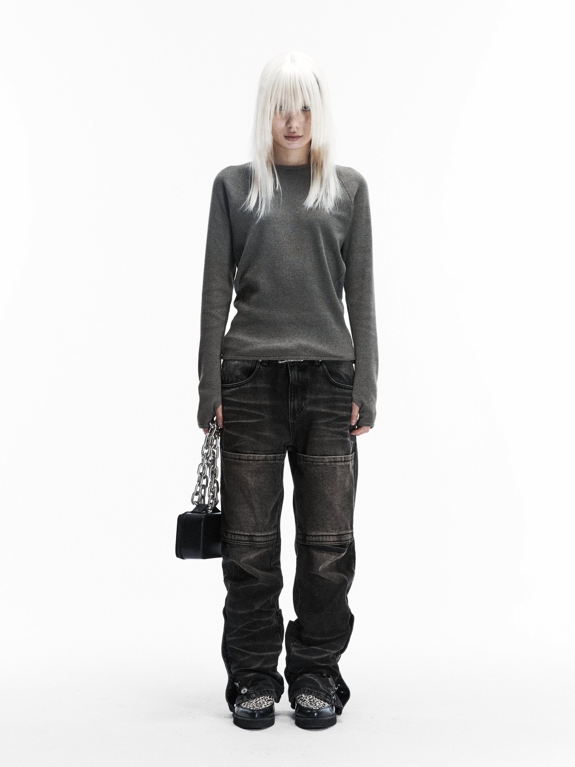 BUTTON BIKER DENIM PANTS (WASHED BLACK)